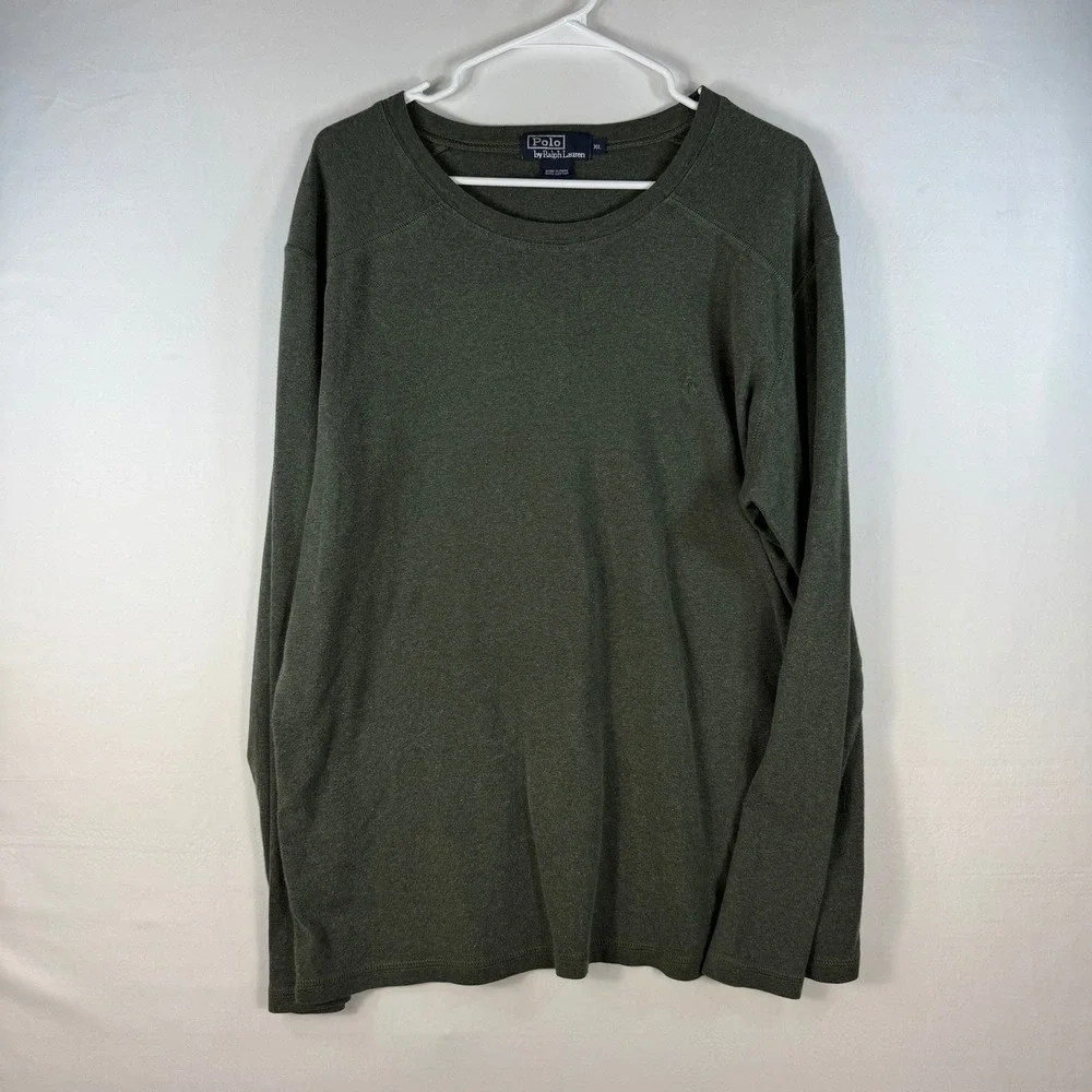 Polo Ralph Lauren Mens XL Long Sleeve T-Shirt Olive Green Cotton Crew Neck